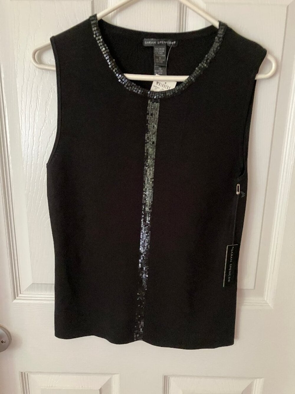 Sarah Spencer Black Ladies'  Blouse/Vest/Top Sleeveless Sequin-embellised Sz XL